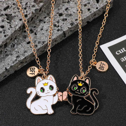 Best Friend Necklace for 2 Gifts Friendship Pendant Necklaces Matching Magnetic Cat BFF Necklace for 2 Girls