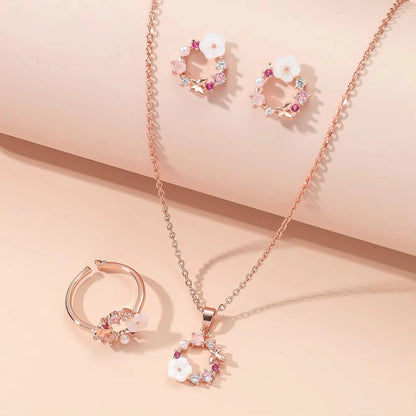 4 Pieces Rose Gold-color Lady Flower Fashion Accessories Zircon Simple Ornate Exquisite Necklace Ring Earrings Jewelry Set    Home Decor Supply | Online Retail | ShoreShopper.com