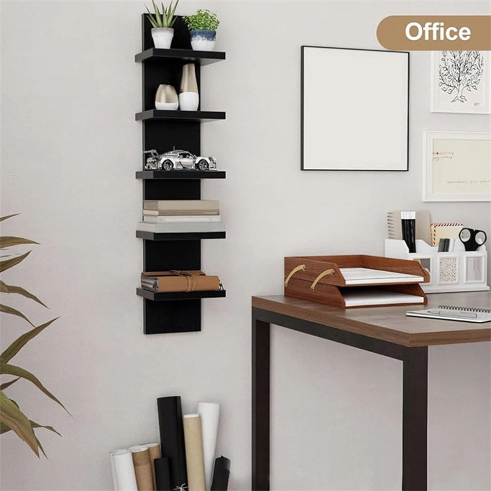 5 Layers Wall-Mounted Wood Bookshelf Storage Rack Board Shelf Organize Floating Shelf For Office Living Room Decor For Books    Home Decor Supply | Online Retail | ShoreShopper.com