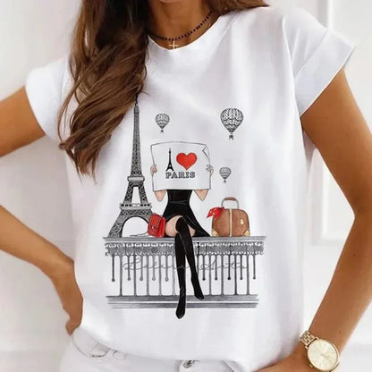 Paris Tower Print Short Sleeve Casual Women's Round Collar T-shirt Graphic T Shirts  Shirts for Women Clothes Oversized T Shirt    Home Decor Supply | Online Retail | ShoreShopper.com