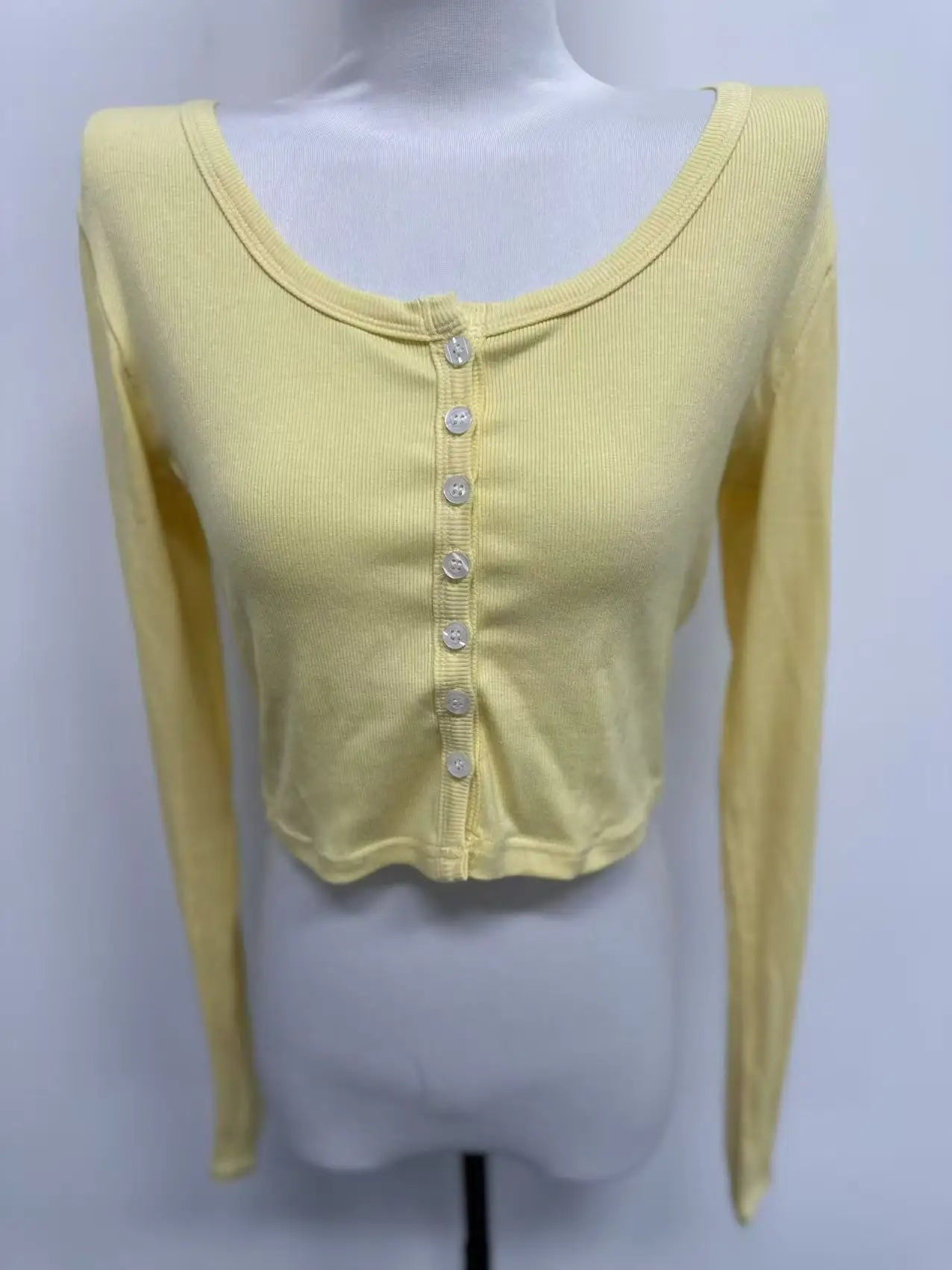 Single Breasted Tshirt Long Sleeve Crop Top Solid Color T Shirts For Women Streetwear Slim Fit Lady Outfit Camisetas Ropa Mujer    Your Coastal Marketplace | Shoreshopper.com