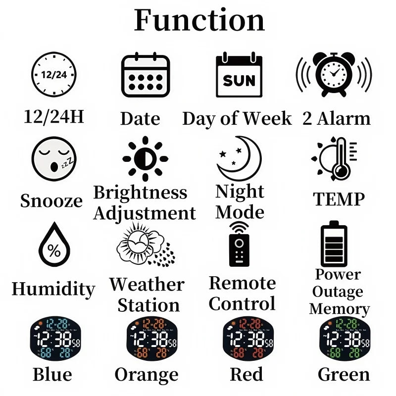 Large Digital Wall Clock Weather Station Forecast TEMP Humidity Date Week Night Mode Table Clock 2 Alarm 12/24H LED Alarm Clock    Home Decor Supply | Online Retail | ShoreShopper.com