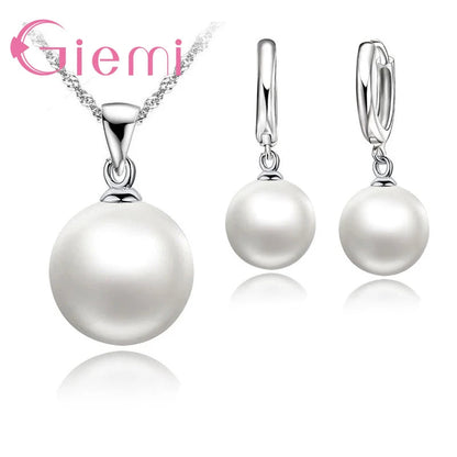 3 Color Option White/Black/Pink Pearl Jewelry Sets Luxury 925 Sterling Silver Necklace Pendant Earrings Set for Women Gift    Home Decor Supply | Online Retail | ShoreShopper.com