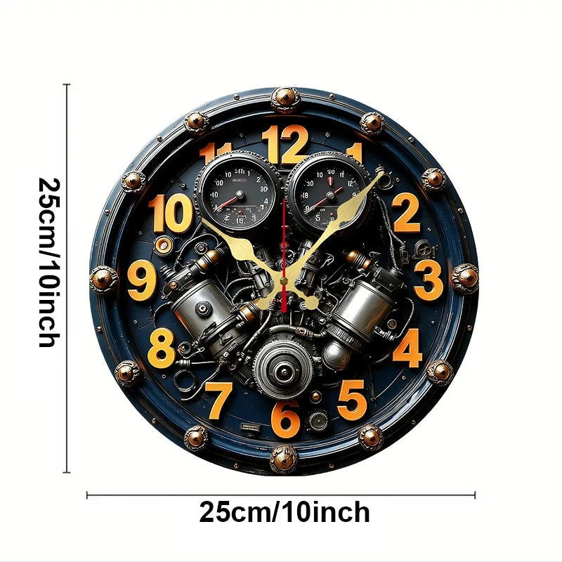 2D Flat Exquisite Engine Wooden Round Silent Hanging Wall Clock, For Living Room, Office, Study Room, Bedroom, Home Decoration.    Home Decor Supply | Online Retail | ShoreShopper.com