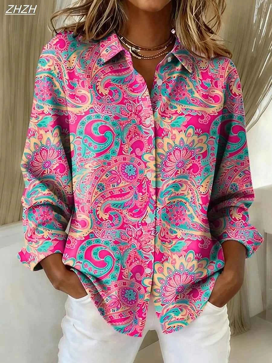 Women's Shirt Blouse Paisley Elegant Stylish Modern Long Sleeve Shirt Collar Regular Tops Work Print Summer Spring Fall Winter
