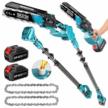 Seesii 2 in 1 Cordless 6" 8'' Pole Saw Mini Chainsaw Power Electric Polesaw Chain Saw with Extension Pole for Tree Trimming    Home Decor Supply | Online Retail | ShoreShopper.com