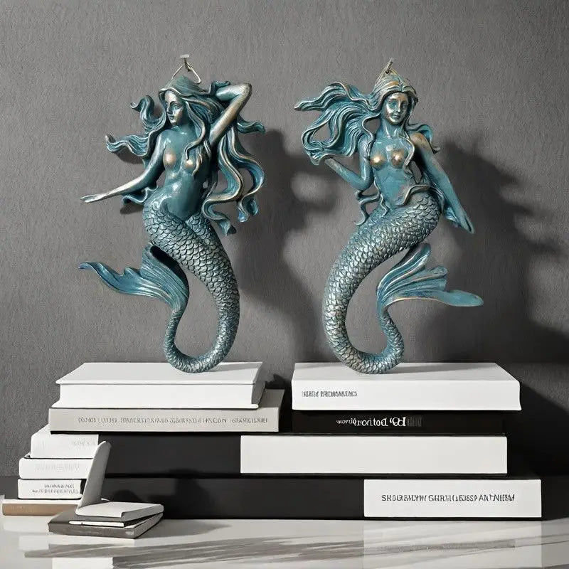 Retro Distressed Blue Mermaid Figurine Resin Mermaid Wall Art Decor Nautical Tabletop Statue for Bathroom Bedroom Seaside House    Your Coastal Marketplace | Shoreshopper.com