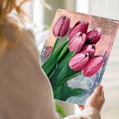 Vibrant Pink Tulip Bouquet 2D Flat Metal Wall Art - Weather-Resistant Decor for Home, Garden, Patio, 7.87x11.8 Inch    Home Decor Supply | Online Retail | ShoreShopper.com