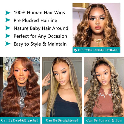 P4/27 Highlight Human Hair Wigs Body Wave 220 Density Ombre 13x6 HD Lace Front Wigs Pre Plucked 13x4 Lace Frontal Wigs For Women    Home Decor Supply | Online Retail | ShoreShopper.com