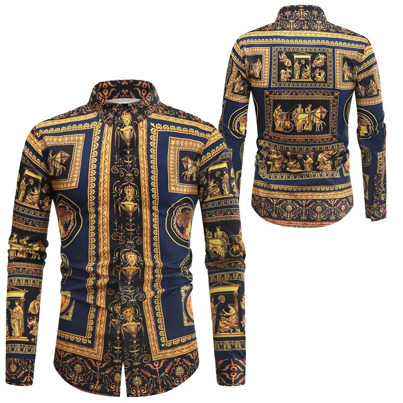 Baroque Floral Royal Shirts Men Luxury Print Designer Tops Paisley Pattern Flowers Fashion Western Long Sleeve Shirt Camisas    Home Decor Supply | Online Retail | ShoreShopper.com