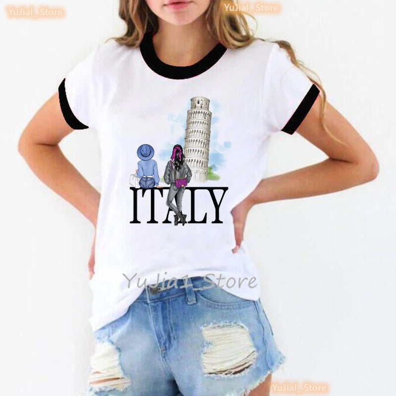 Traveling To Usa Graphic Printed Tshirt Women Paris Eiffel Tower Italy T Shirt Femme Summer Tops Short Sleeve T-Shirt Female    Home Decor Supply | Online Retail | ShoreShopper.com