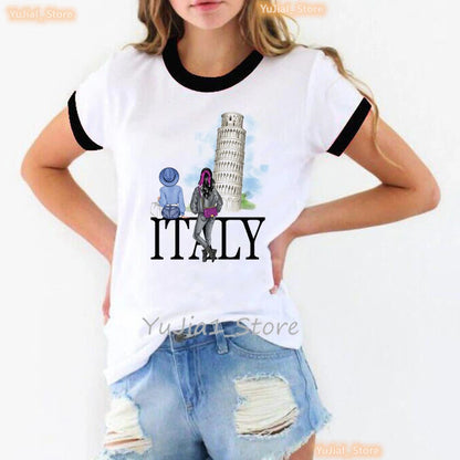 Traveling To Usa Graphic Printed Tshirt Women Paris Eiffel Tower Italy T Shirt Femme Summer Tops Short Sleeve T-Shirt Female    Home Decor Supply | Online Retail | ShoreShopper.com