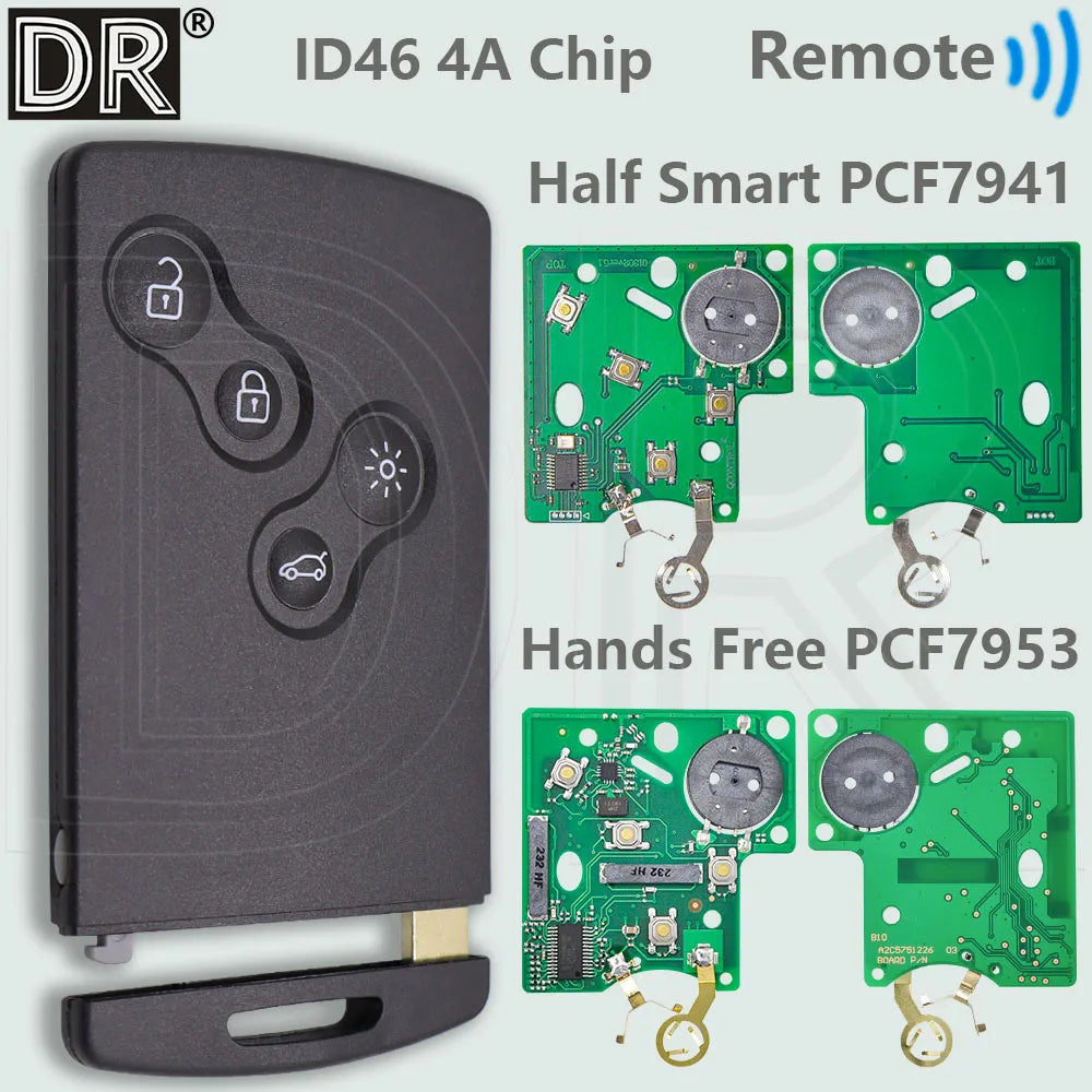 DR Half Smart/Hands Free ID46 4A PCF7953M Smart Car Remote Key For Renault Megane Laguna Grand Scenic Fluence Clio IV Captur - ShoreCo.Shop