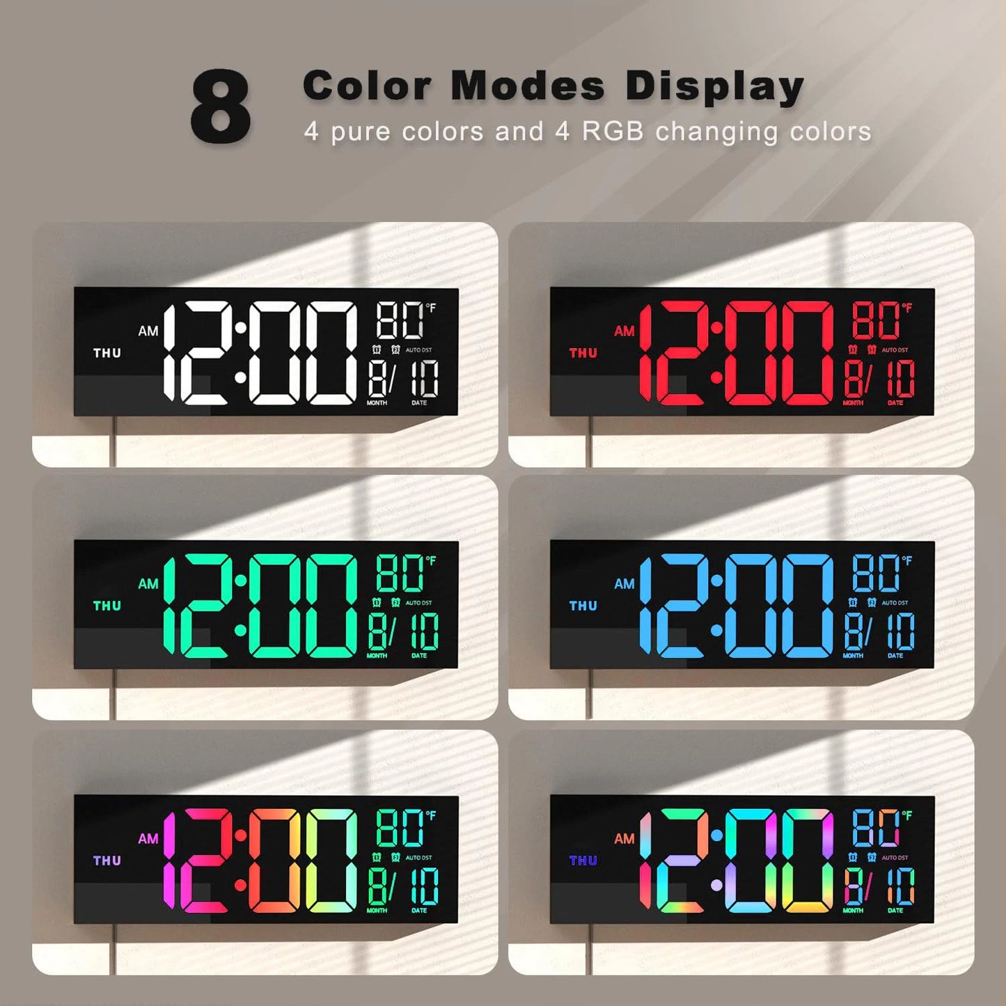 16" Large Digital Wall Clock, Big LED Display with Remote, 8 RGB Color, Alarm, DST, Temperature for Living Room, Kitchen    Home Decor Supply | Online Retail | ShoreShopper.com