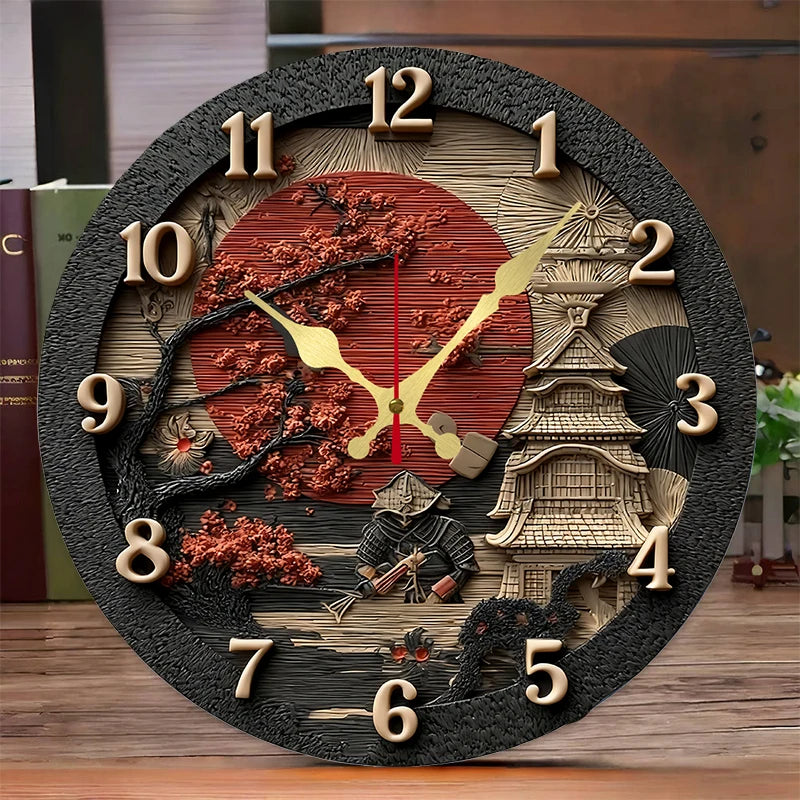 Samurai Themed Wooden Round Silent Hanging Wall Clock, Suitable For Living Room, Office, Study Room, Bedroom, Home Decoration    Home Decor Supply | Online Retail | ShoreShopper.com