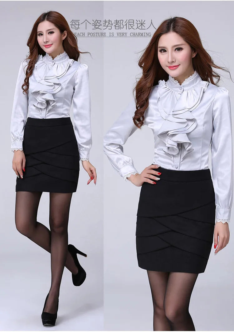 Women Shirts Long Sleeve   Spring Autumn Button Up Tops Fashion Lady Stand Collar Shirt Solid Color Female Elegant Blouses    Your Coastal Marketplace | Shoreshopper.com