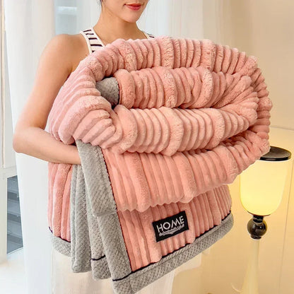 New Rabbit Plush Winter Thick Warm Coral Fleece Blanket Solid Color Double-Sided Cover Blanket Suitable Bedroom Supplies    Your Coastal Marketplace | Shoreshopper.com