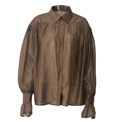Women's Shirt Long Sleeve Turn-down Collar Sexy See-through Loose Button Women Shirts Beach Style Simple Solid Color Casual Tops    Your Coastal Marketplace | Shoreshopper.com