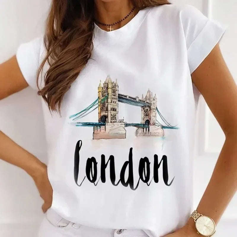 Paris Tower Print Short Sleeve Casual Women's Round Collar T-shirt Graphic T Shirts  Shirts for Women Clothes Oversized T Shirt    Home Decor Supply | Online Retail | ShoreShopper.com