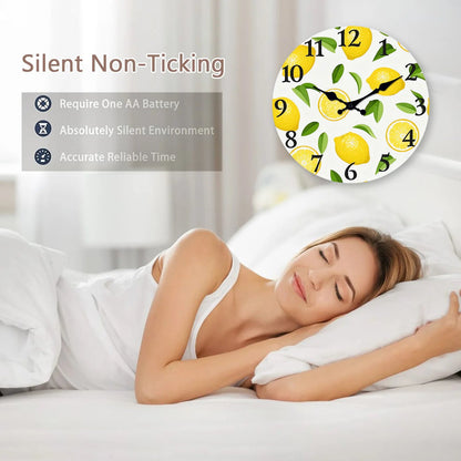 1pc wooden wall clock, yellow lemon and green leaf design wall clock, family mute clock, living room bedroom study decoration    Home Decor Supply | Online Retail | ShoreShopper.com