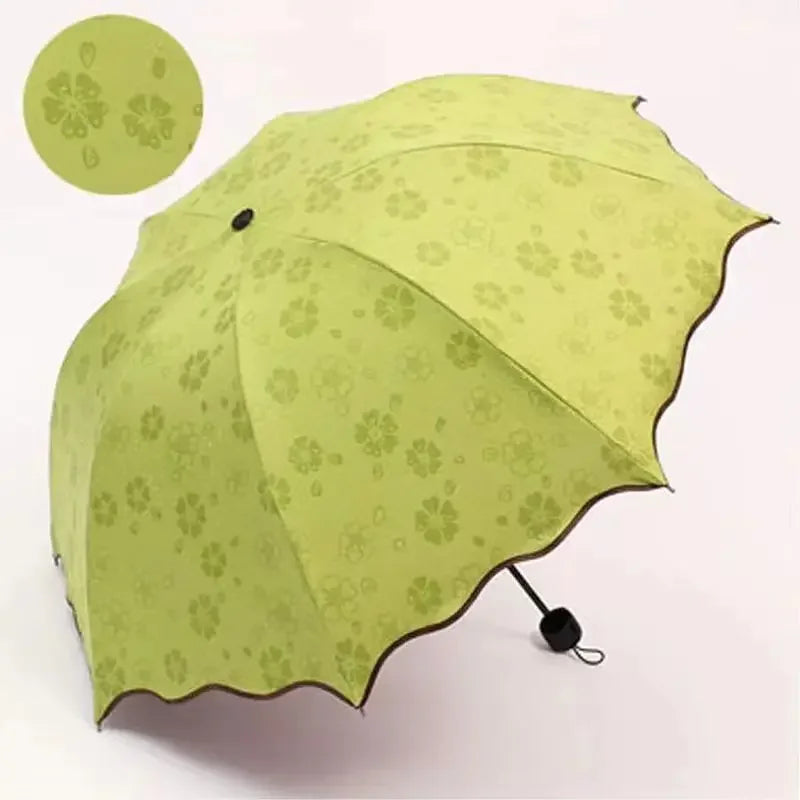 Umbrella Encountering Water Flowering 3-Fold Handheld Travel Umbrella UV Protection Portable Rain Umbrella with Parasol Frame    Your Coastal Marketplace | Shoreshopper.com