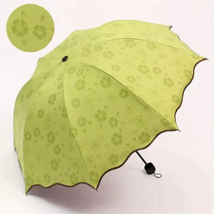 Umbrella Encountering Water Flowering 3-Fold Handheld Travel Umbrella UV Protection Portable Rain Umbrella with Parasol Frame    Your Coastal Marketplace | Shoreshopper.com