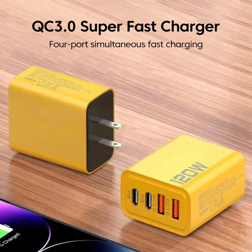 4 Ports USB C PD Charger Quick Charge 3.0 Type C USB Phone Chargers Fast Charging Adapter For iPhone 16 15 Samsung Xiaomi Huawei - ShoreCo.Shop
