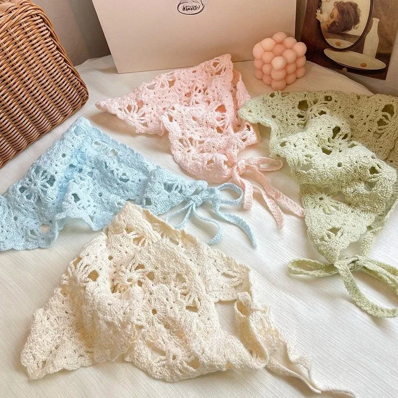 Fashion Knitted Headscarf Hat French Pastoral Style Triangle Headband Handmade Crochet Headband Towel Retro Flower Headscarf    Your Coastal Marketplace | Shoreshopper.com