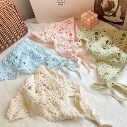 Fashion Knitted Headscarf Hat French Pastoral Style Triangle Headband Handmade Crochet Headband Towel Retro Flower Headscarf    Your Coastal Marketplace | Shoreshopper.com