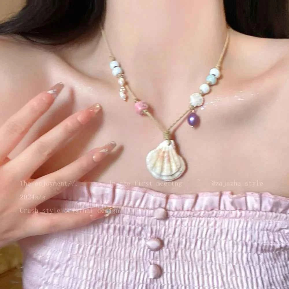 Seaside Style Sea Star Shell Beads Necklace Womens Summer Beach Vacation Neck Chain Bohemian Jewelry Accessories Gift