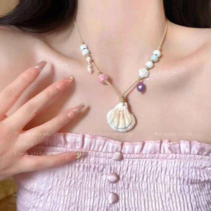 Seaside Style Sea Star Shell Beads Necklace Womens Summer Beach Vacation Neck Chain Bohemian Jewelry Accessories Gift