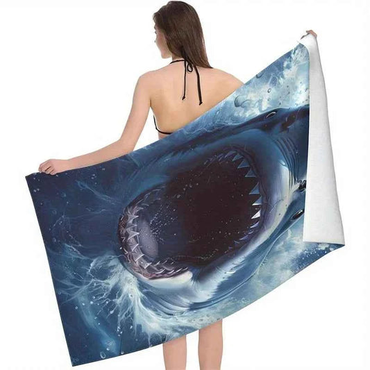 Beach towel shark print pattern sun protection windproof suitable for swimming pool camping travel blanket