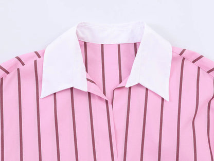 HH Women Spring Casual Shirt Pink Striped Lapel Long Sleeve Single Breasted Fashion Female Elegant Loose Versatile Blouse Mujer    Your Coastal Marketplace | Shoreshopper.com