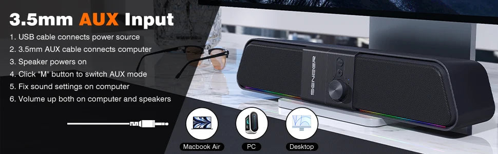 SENZER Computer Speakers-Gaming Speaker with Stereo Sound,PC Sound Bar for Laptop Desktop Monitor (Bluetooth & 3.5mm Aux)    Home Decor Supply | Online Retail | ShoreShopper.com