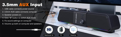 SENZER Computer Speakers-Gaming Speaker with Stereo Sound,PC Sound Bar for Laptop Desktop Monitor (Bluetooth & 3.5mm Aux)    Home Decor Supply | Online Retail | ShoreShopper.com