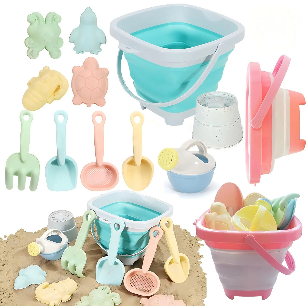 Beach Toy Set for Kids, Collapsible Silicone Bucket and Shovels Set with Sand Molds, Beach Essentials for Outdoor Play Summer    Your Coastal Marketplace | Shoreshopper.com