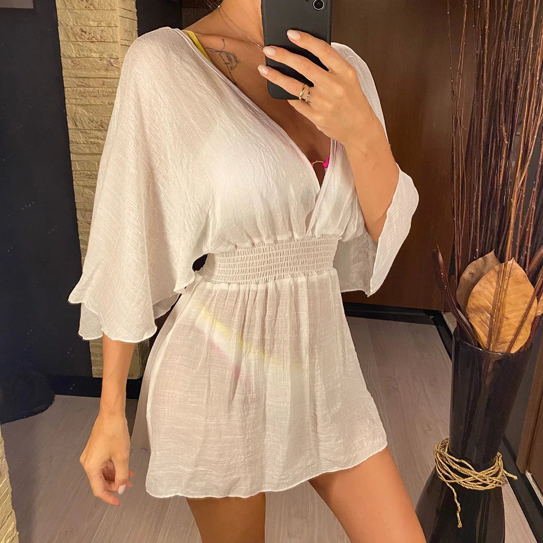 New Sexy V Neck Long Sleeve Backless Chiffon Tunic Beach Cover Up Beach Cover-ups Beach Dress Beach Wear Beachwear V3840    Your Coastal Marketplace | Shoreshopper.com