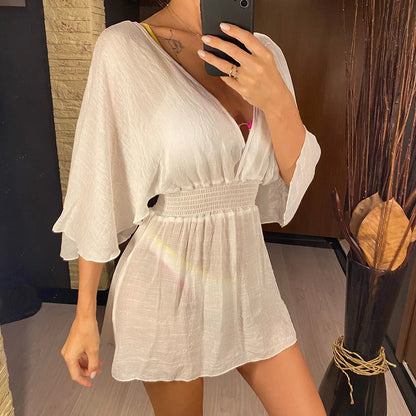 New Sexy V Neck Long Sleeve Backless Chiffon Tunic Beach Cover Up Beach Cover-ups Beach Dress Beach Wear Beachwear V3840    Your Coastal Marketplace | Shoreshopper.com