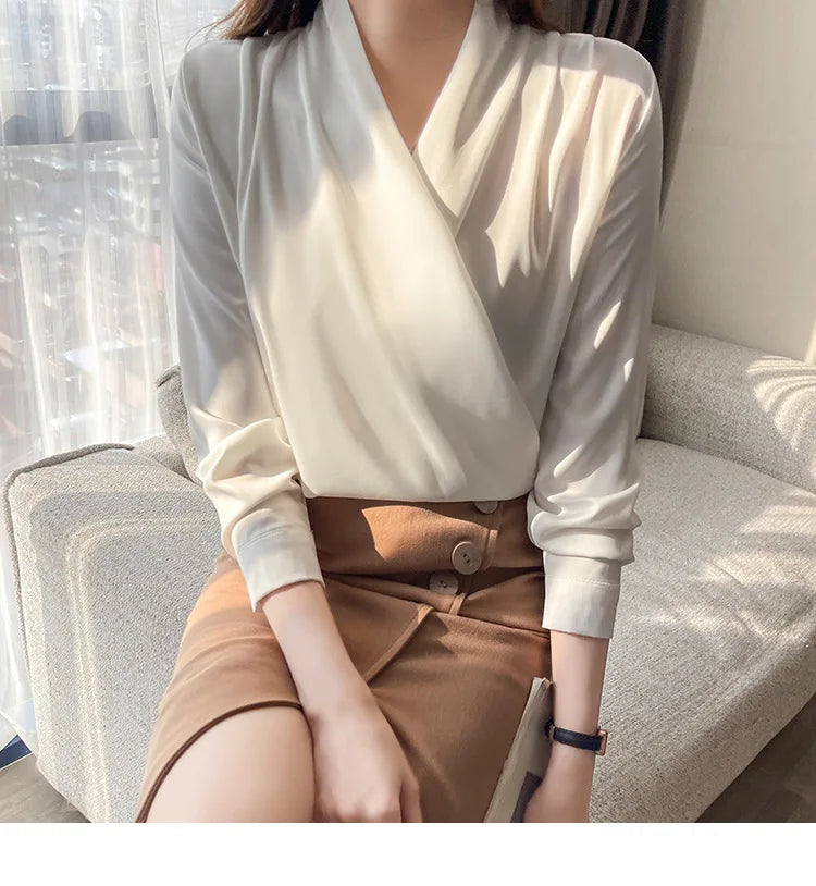 Women's Shirt, New 2026 Spring & Autumn Style, Cross V-Neck Long Sleeve Versatile Top    Your Coastal Marketplace | Shoreshopper.com