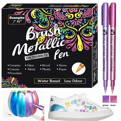 12 Colors Brush Metallic Paint Markers Pens for Rock Painting Stone Ceramic Wood Fabric Pebbles Scrapbook Journals Photo Albums    Home Decor Supply | Online Retail | ShoreShopper.com