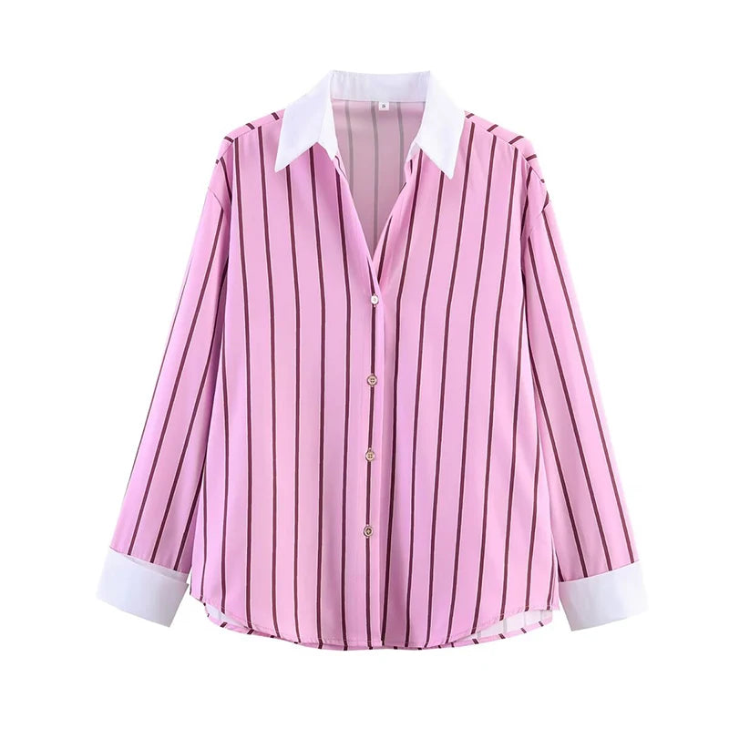 Women's Shirts Spring New Fashion Striped Loose Shirt Women Turn-down Collar Long Sleeves Casual Shirts Female Blouses Chic Tops    Your Coastal Marketplace | Shoreshopper.com