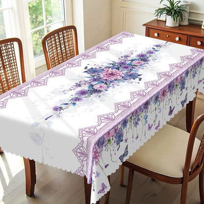 1pc Purple Floral Butterfly Tablecloth, Round & Rectangular Shapes, Perfect for Kitchen, Dining, Yard, Spring Summer Decor    Your Coastal Marketplace | Shoreshopper.com