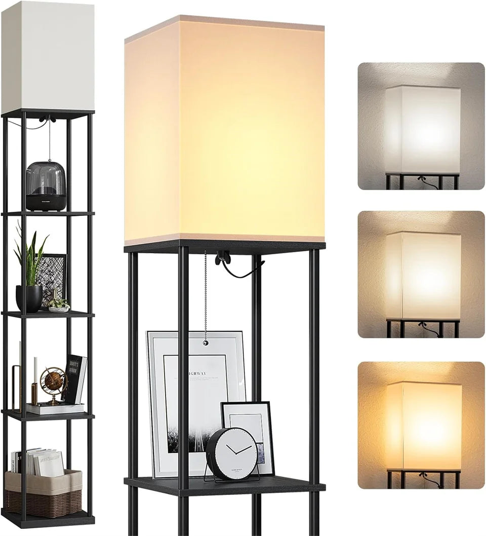 Modern Shelf Floor Lamp with Shade and LED Bulb Corner Display Lamps Shelves for Living Room Bedroom Office Black    Home Decor Supply | Online Retail | ShoreShopper.com