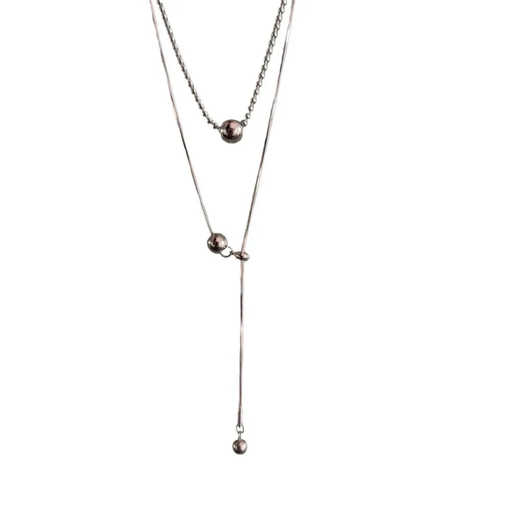 Personality Design Silver Color Stainless Steel Beaded Ball Pendant Necklace for Women Double Layer Hip Hop Rock Chokers Jewelry    Home Decor Supply | Online Retail | ShoreShopper.com