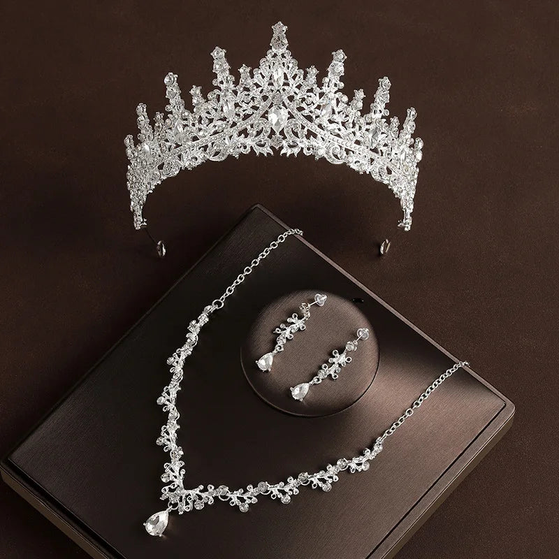 Bridal Wedding Jewelry 4-piece Set, Alloy Crystal Crown&Crystal Necklace&Earrings Women's Classic Wedding Tiaras    Home Decor Supply | Online Retail | ShoreShopper.com