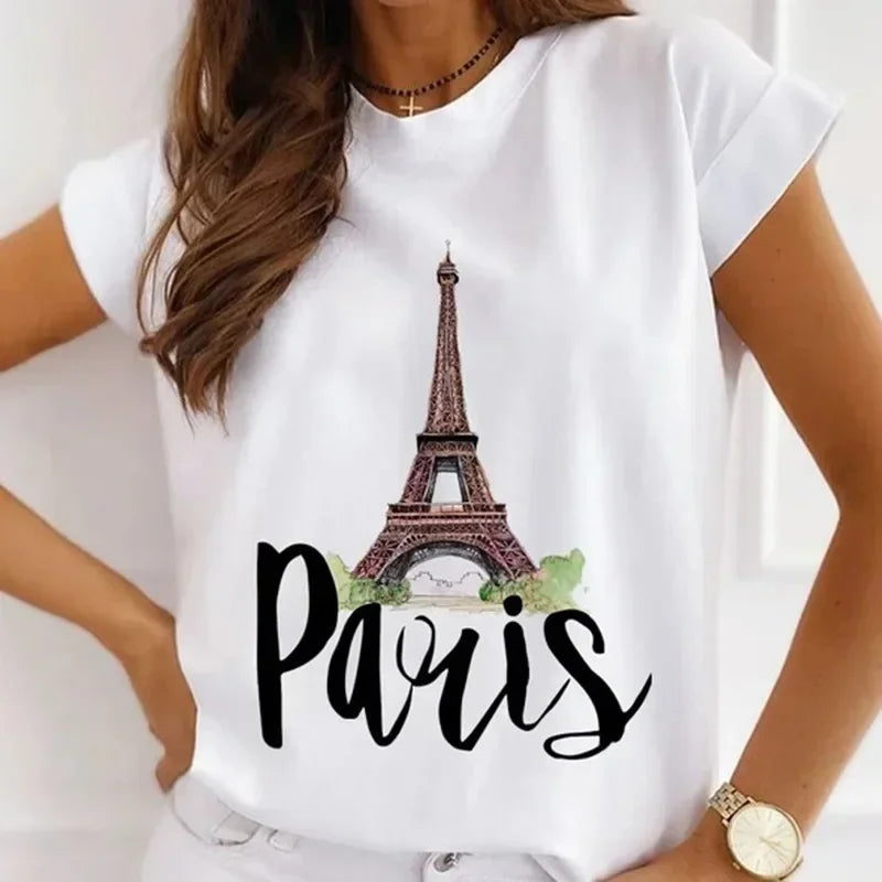 Paris Tower Print Short Sleeve Casual Women's Round Collar T-shirt Graphic T Shirts  Shirts for Women Clothes Oversized T Shirt    Home Decor Supply | Online Retail | ShoreShopper.com