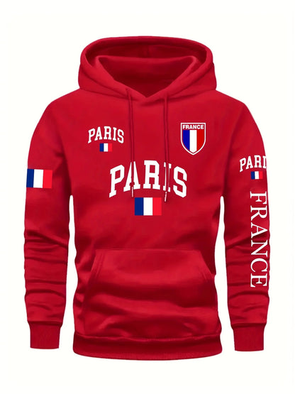 Men's Paris France Flag Letter Graphic Hoodie Pullover Kangaroo Pocket Ribbed Cuffs Machine Washable Autumn Winter Sweatshirt    Home Decor Supply | Online Retail | ShoreShopper.com