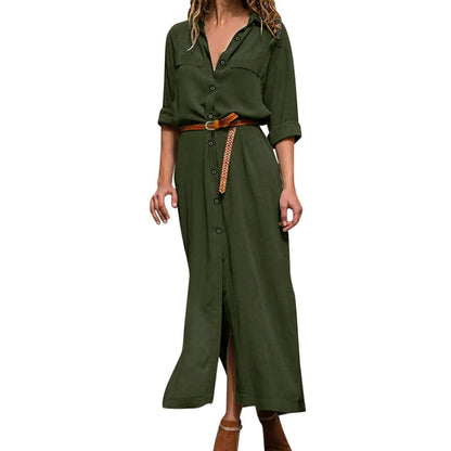 Womens Lace Up Tunic Dresses Summer Streetwear Long Sleeve Shirt Dresses With Belt casual Solid Color Linen Maxi Dress for women    Home Decor Supply | Online Retail | ShoreShopper.com
