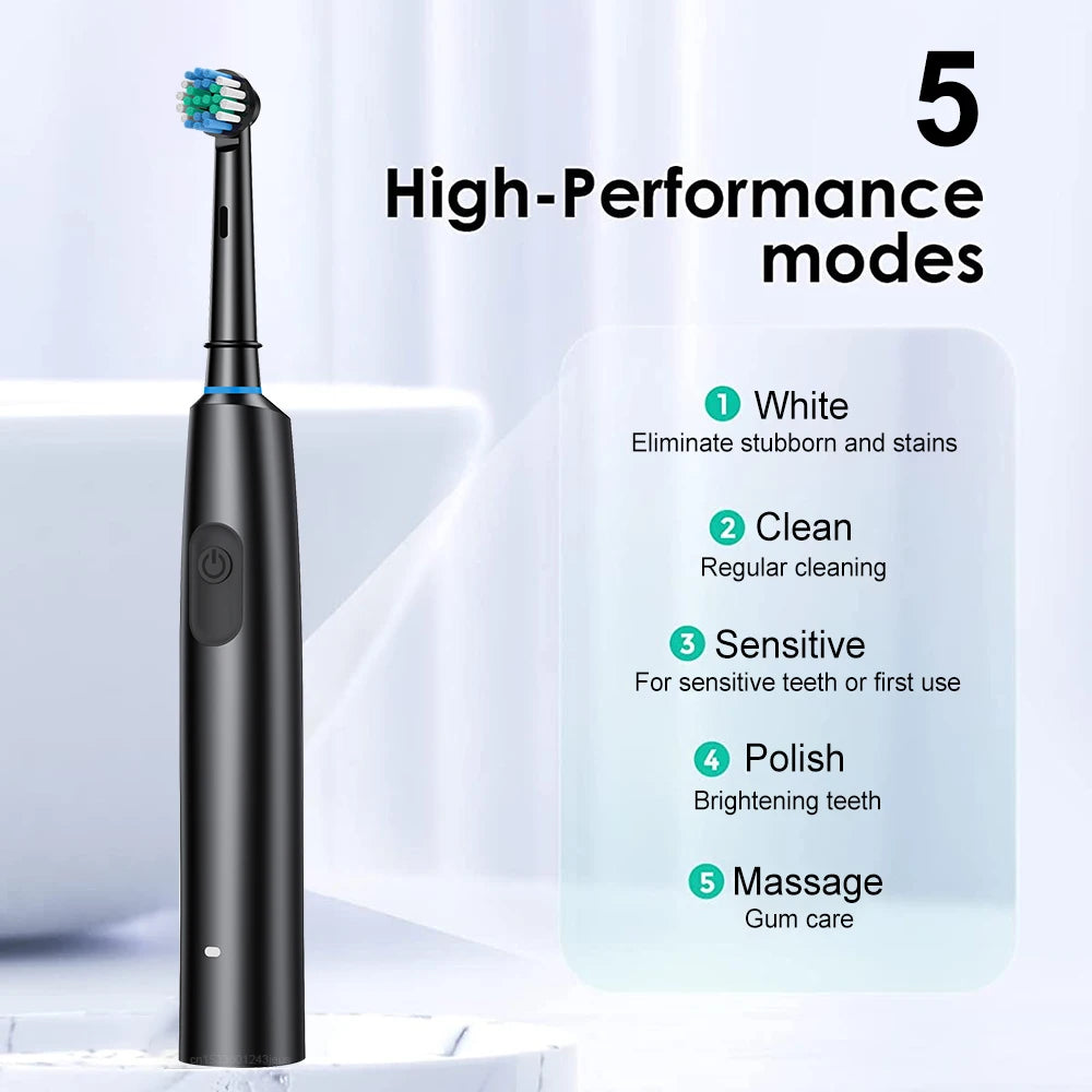Electric Toothbrush Rotary Rechargeable Electric Toothbrush for Adults Rotating Electric Toothbrushes with 8 Soft Brush Heads - ShoreCo.Shop