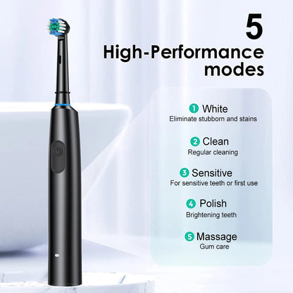 Electric Toothbrush Rotary Rechargeable Electric Toothbrush for Adults Rotating Electric Toothbrushes with 8 Soft Brush Heads - ShoreCo.Shop